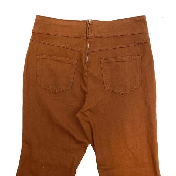 It's Flare Back Zip Criss Cross Waist Women's size 13 Long Brown Denim Jeans - Picture 2 of 4